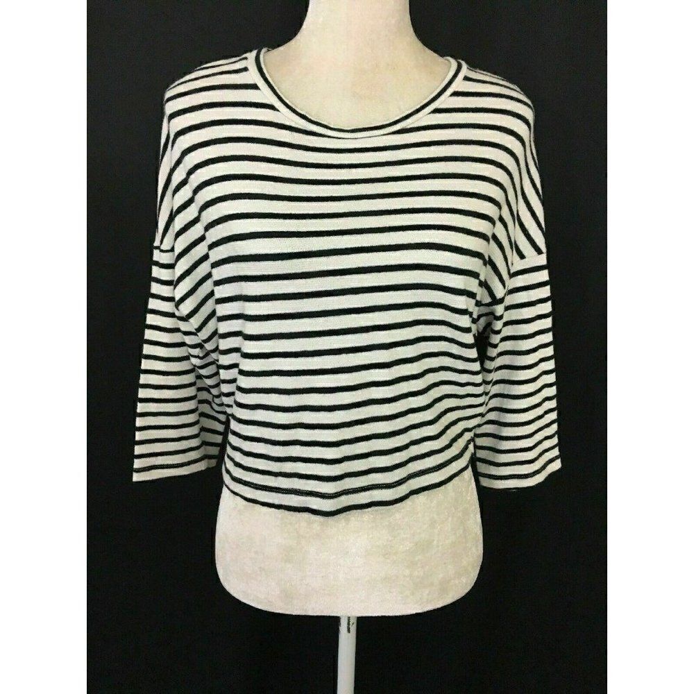 Townsen Women’s Black White Scoop Neck Striped Long Sleeve Sweater Top Small